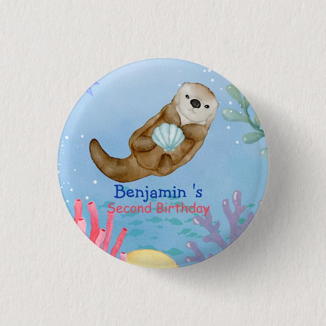 Niedlicher Regenbogen Otter Scallops Geburtstagspa Button (Vorderseite)