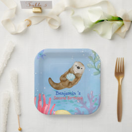 Niedlicher Regenbogen Otter Scallops Geburtstagspa Pappteller