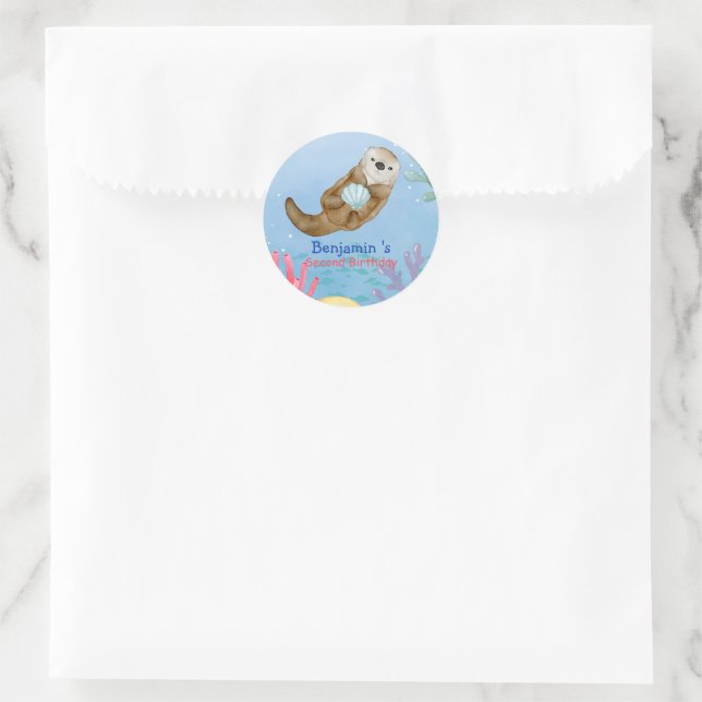 Niedlicher Regenbogen Otter Scallops See Geburtsta Runder Aufkleber (Tasche)
