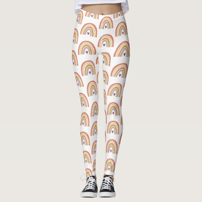 Niedlicher Regenbogen Peach Blush Lavendel Herz Leggings (Vorderseite)