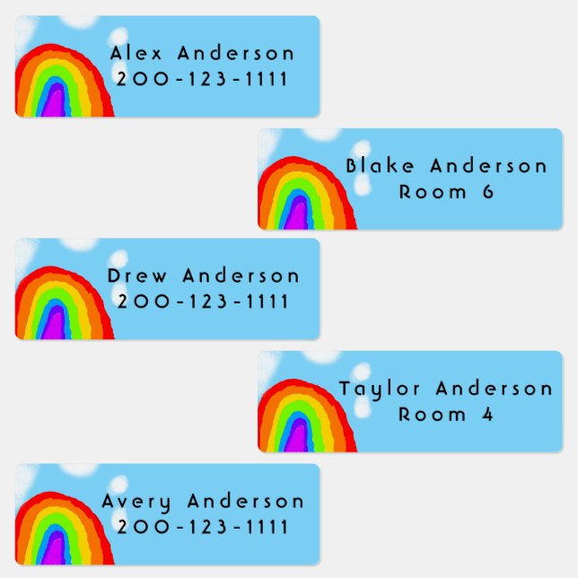 Niedlicher Regenbogen Personalisiert Kid Etiketten (Gruppe)