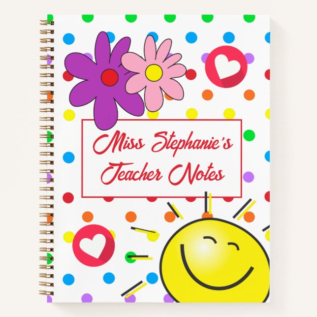 Niedlicher Regenbogen Polka Dot Sunshine and Hörle Notizbuch (Vorderseite)