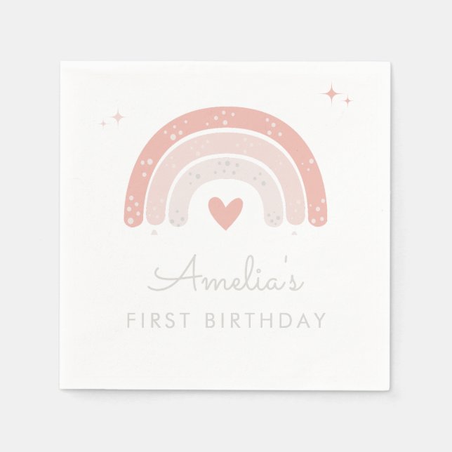 Niedlicher Regenbogen Rosa Girl Geburtstag Serviette (Vorderseite)