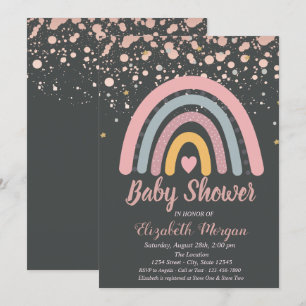 Niedlicher Regenbogen, Rose Gold Dots Kinderdusche Einladung