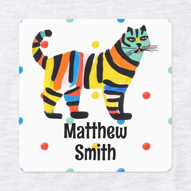 Niedlicher Regenbogen Tiger Farbiger Schulname Kle Etiketten (Design 1)