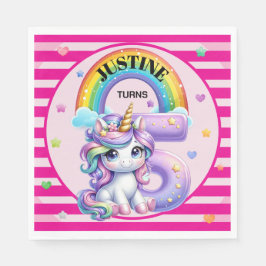 Niedlicher Regenbogen und Einhorn 5. Geburtstag Serviette