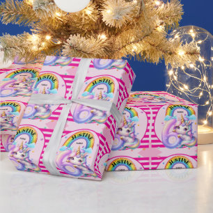 Niedlicher Regenbogen und Einhorn 6. Geburtstag Geschenkpapier