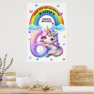Niedlicher Regenbogen und Einhorn 6. Geburtstagspa Poster