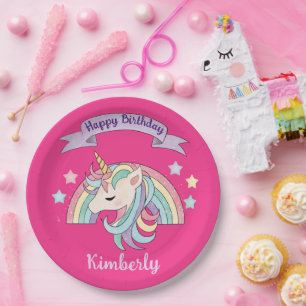 Niedlicher Regenbogen und Funkelnd Einhorn Heissro Pappteller