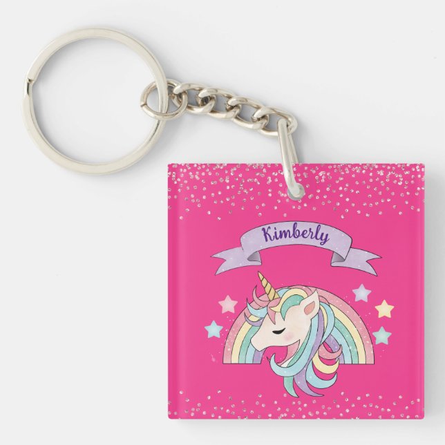 Niedlicher Regenbogen und Funkelnd Einhorn Hot Pin Schlüsselanhänger (Vorderseite)