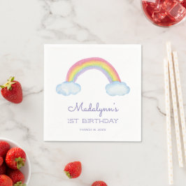 Niedlicher Regenbogen und Wolken mit Lila Geburtst Serviette