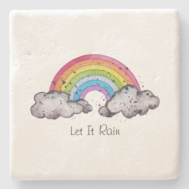 Niedlicher Regenbogen und Wolken Steinuntersetzer (Vorderseite)