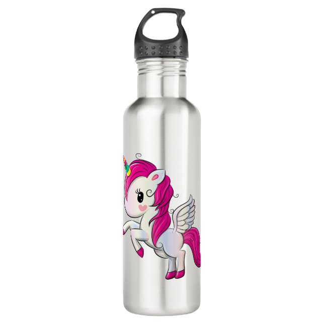 Niedlicher Regenbogen Unicorn Edelstahlflasche (Vorderseite)