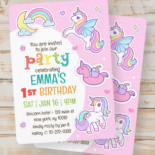 Niedlicher Regenbogen vereint Kindergeburtsparty Einladung
