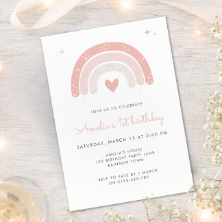 Niedlicher Regenbogen Wasserfarbe 1. Geburtstag Einladung