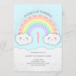 Niedlicher Regenbogen & Wolken Einladung zum Gebur