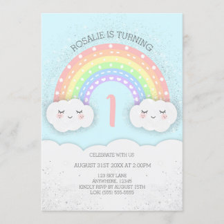 Niedlicher Regenbogen & Wolken Einladung zum Gebur