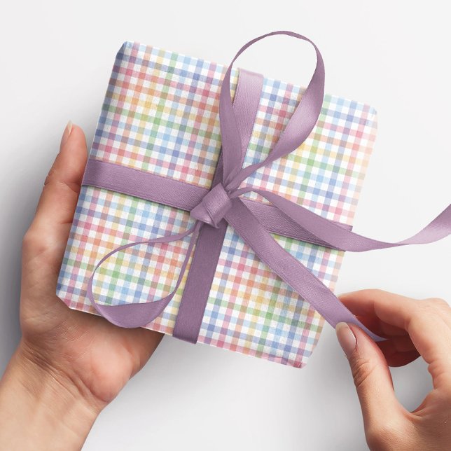 Niedlicher Regenbogengingham karierte, farbige Pas Geschenkpapier (Von Creator hochgeladen)