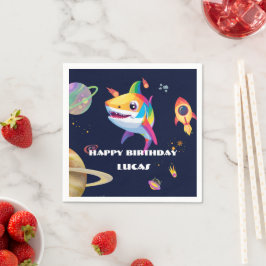 Niedlicher Regenbogenhai Galaxy Rocket Geburtstags Serviette