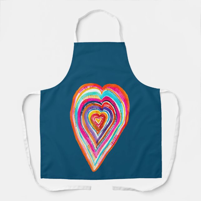 Niedlicher Regenbogenherz Liebe boho Schürze (Vorderseite)