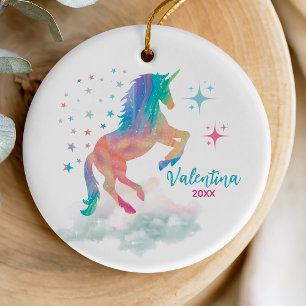 Niedlicher Regenbogenholografischer Einhornferienw Keramik Ornament