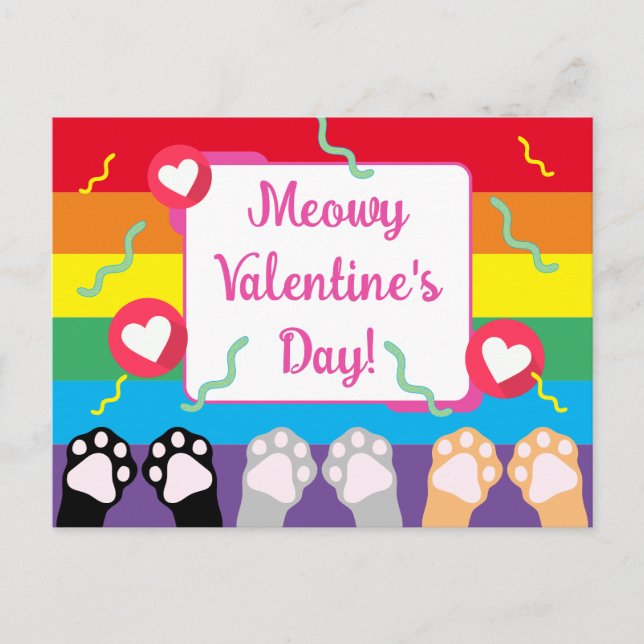 Niedlicher Regenbogenkatzentag lässt den Valentins Feiertagspostkarte (Vorderseite)