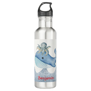 Niedlicher Regenbogentopf Whale Fische Geburtstags Edelstahlflasche