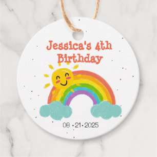 Niedlicher Regenbogenwolken-Kindergeburtstag Geschenkanhänger