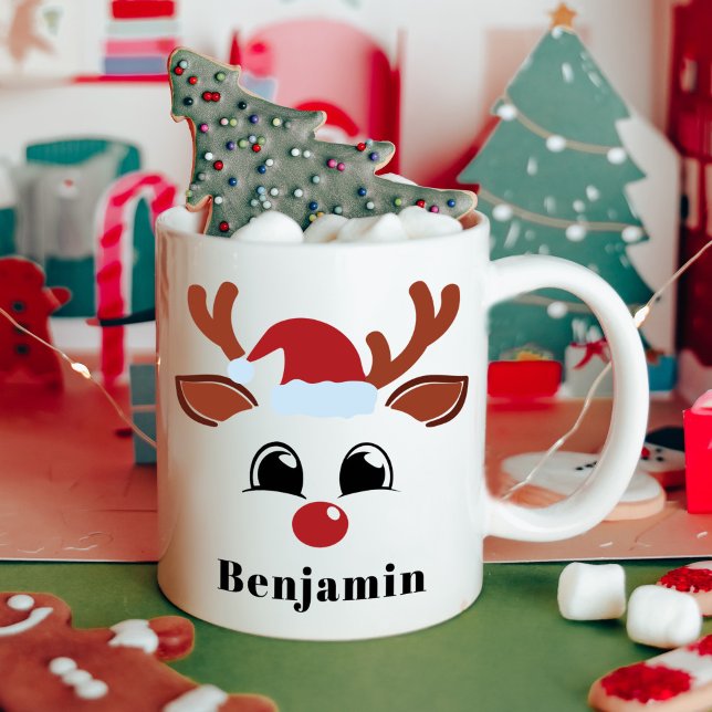 Niedlicher Reindeer Boy Weihnachtsname Personalisi Kaffeetasse (Von Creator hochgeladen)
