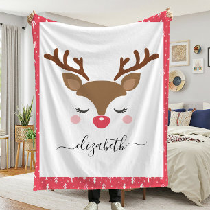 Niedlicher Reindei Weihnachtsname Personalisiert Fleecedecke