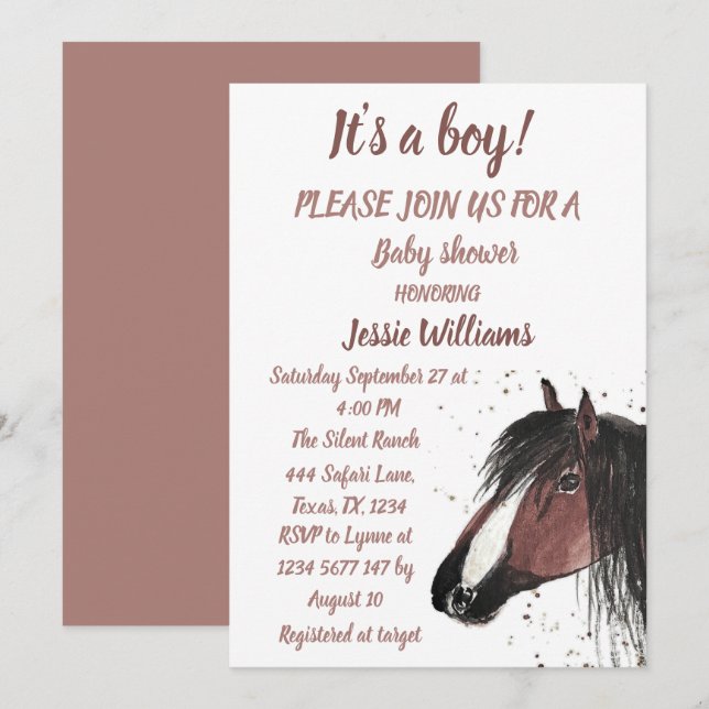 Niedlicher Reiter Boho Ranch Baby Boy Western Pony Einladung (Vorne/Hinten)