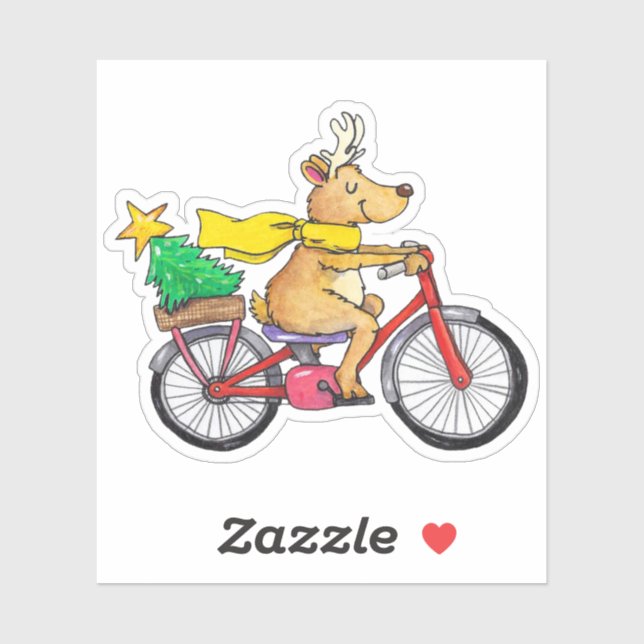 Niedlicher Rentier auf einem Fahrrad Aufkleber (Blatt)
