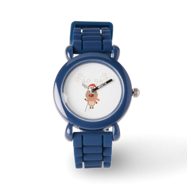 Niedlicher Rentier-Cartoon Armbanduhr (Vorderseite)