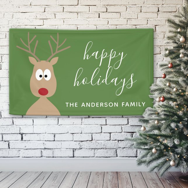 Niedlicher Rentier-Cartoon mit Familiengrün Banner (Custom Christmas Holiday Banner)