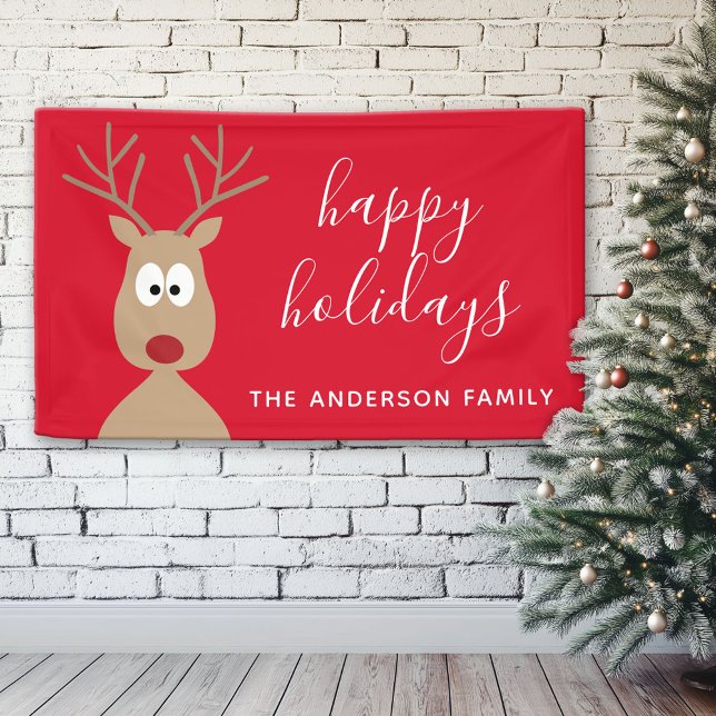 Niedlicher Rentier-Cartoon mit Familiengrüßen Banner (Custom Christmas Holiday Banner)