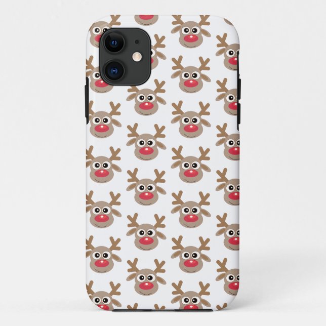 Niedlicher Rentier Cartoon Muster Weihnachten Weiß Case-Mate iPhone Hülle (Rückseite)