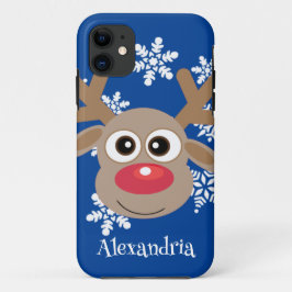Niedlicher Rentier Cartoon Weihnachtslustig Blau Case-Mate iPhone Hülle