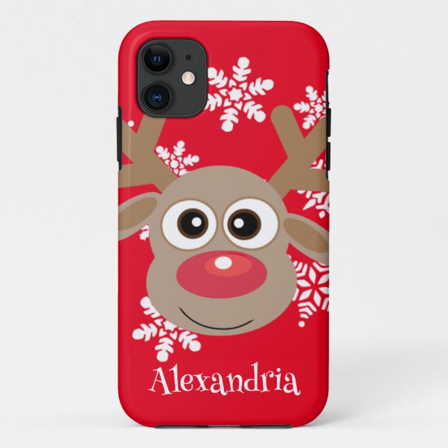 Niedlicher Rentier Cartoon Weihnachtslustig Rot We Case-Mate iPhone Hülle (Rückseite)