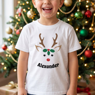 Niedlicher Rentier Face Personalisierter Weihnacht T-Shirt