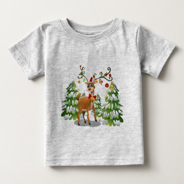 Niedlicher Rentier im Schnee Baby T-shirt (Vorderseite)