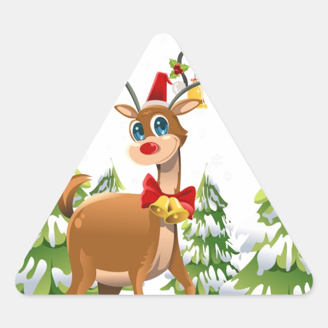 Niedlicher Rentier im Schnee Dreieckiger Aufkleber (Vorderseite)
