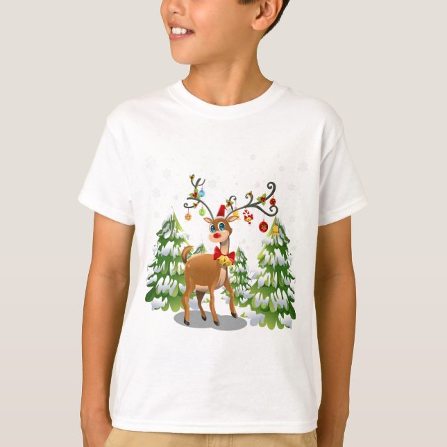 Niedlicher Rentier im Schnee T-Shirt (Vorderseite)