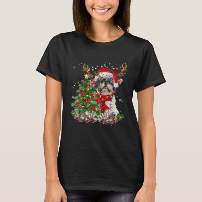 Niedlicher Rentier Shih Tzu Hund Weihnachtsbaumges T-Shirt (Vorderseite)