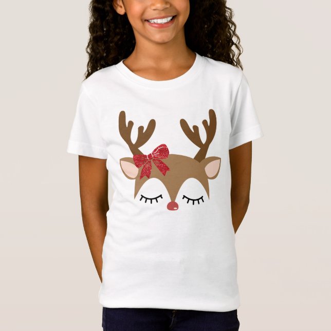 Niedlicher Rentier T - Shirt für Girls Weihnachtsf (Vorderseite)