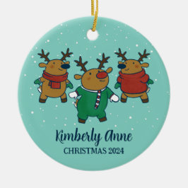 Niedlicher Rentier Weihnachtsjubiläum Snowy Winter Keramik Ornament