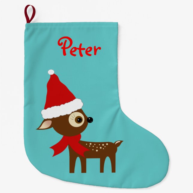 Niedlicher Rentiername Personalisierter Strumpf Großer Weihnachtsstrumpf (Vorderseite)