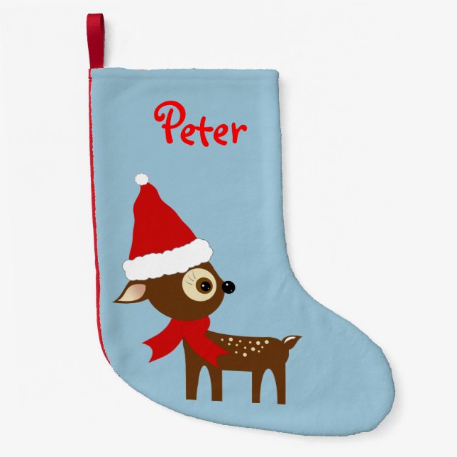 Niedlicher Rentiername Personalisierter Strumpf Kleiner Weihnachtsstrumpf (Vorderseite)