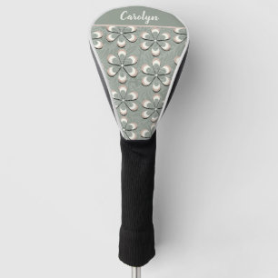 Niedlicher Retro 70er Blume Power Sage Green-White Golf Headcover