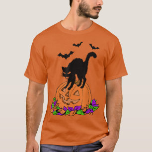Niedlicher Retro Black Cat Fall Pumpkin Halloween  T-Shirt