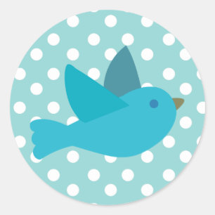 Niedlicher Retro blauer Vogel mit Polka-Punkten Runder Aufkleber